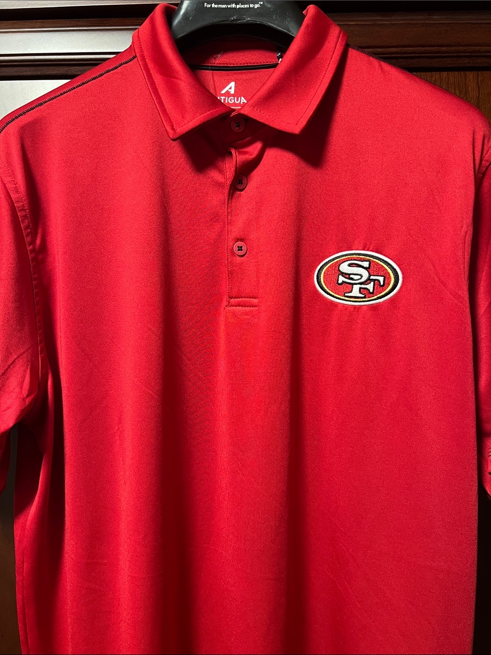 Brand New NFL SF 49ers Team Antigua Red Sportswear Polo with Embroidered SF Logo